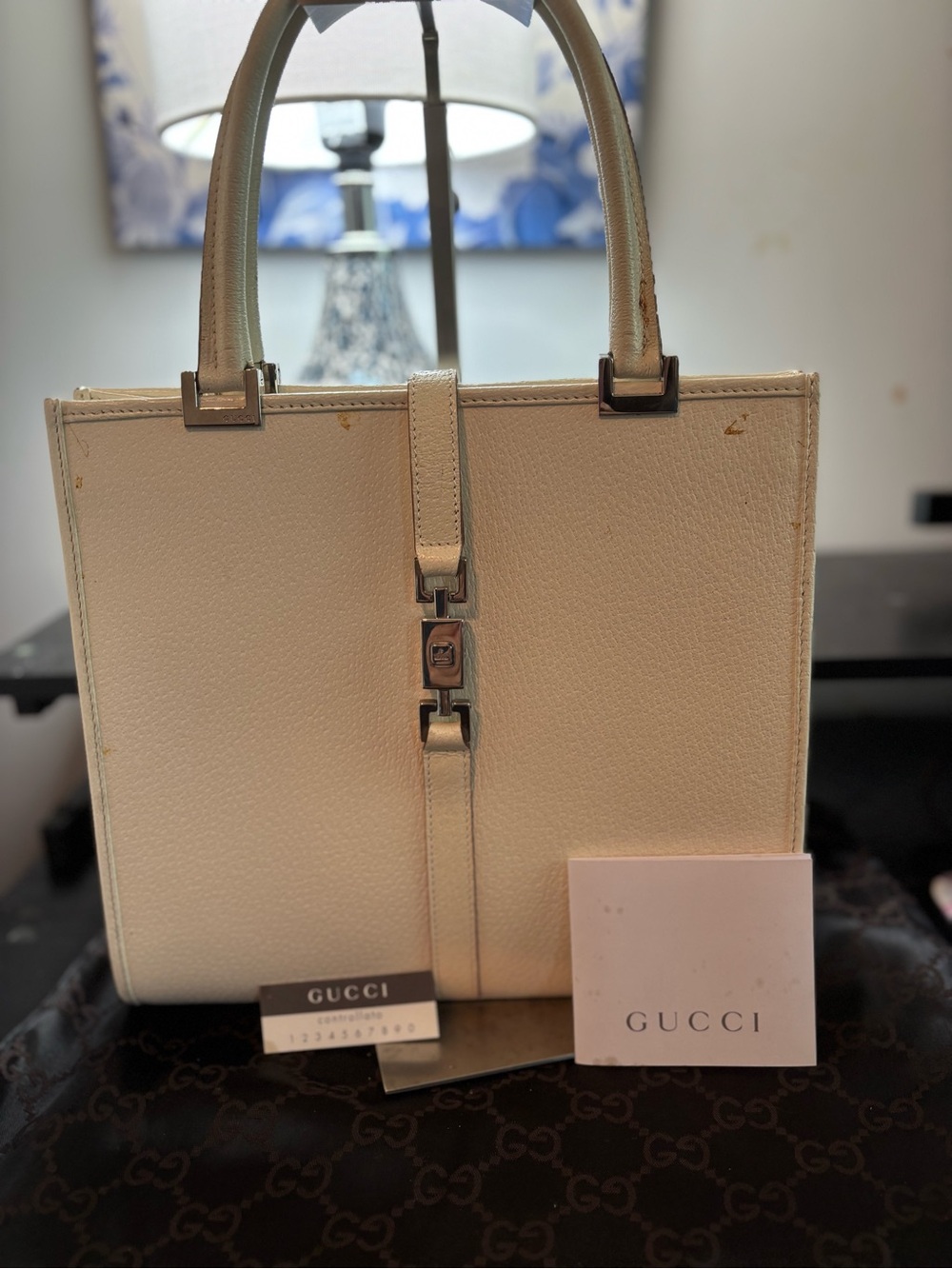 ARCHIVAL Rare Vintage Gucci Tom Ford Off-White Pebbled Leather Jackie Tote Bag